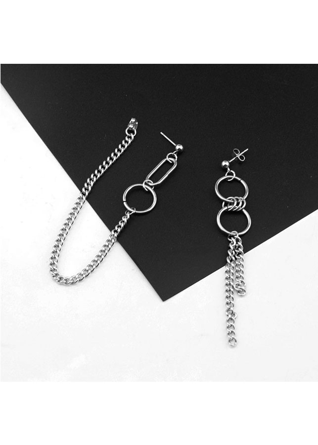 Bông tai mắt xích phong cách unisex bất đối xứng