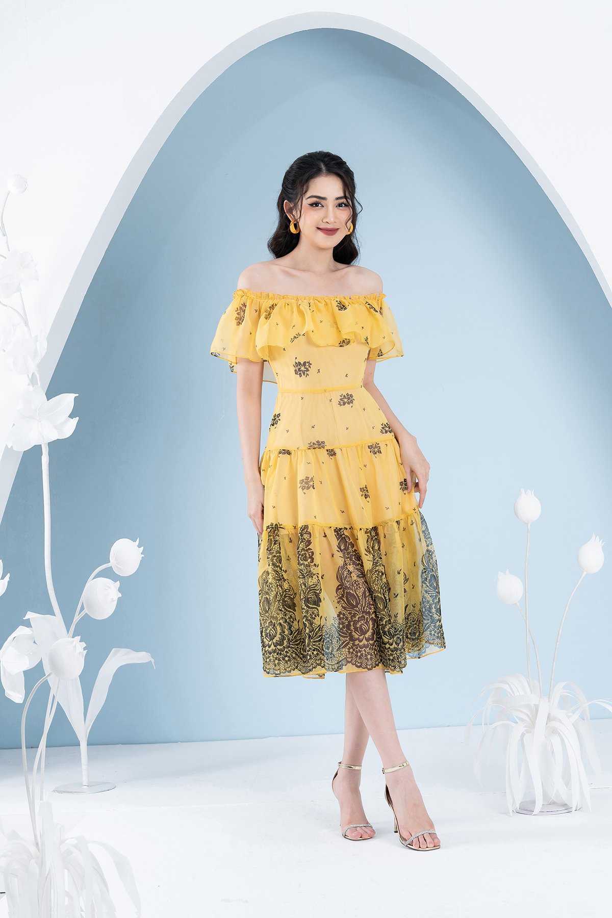 Đầm Maxi Tơ Xếp Tầng Dài Tới Bắp Chân Luperi LFV3290 cổ chun