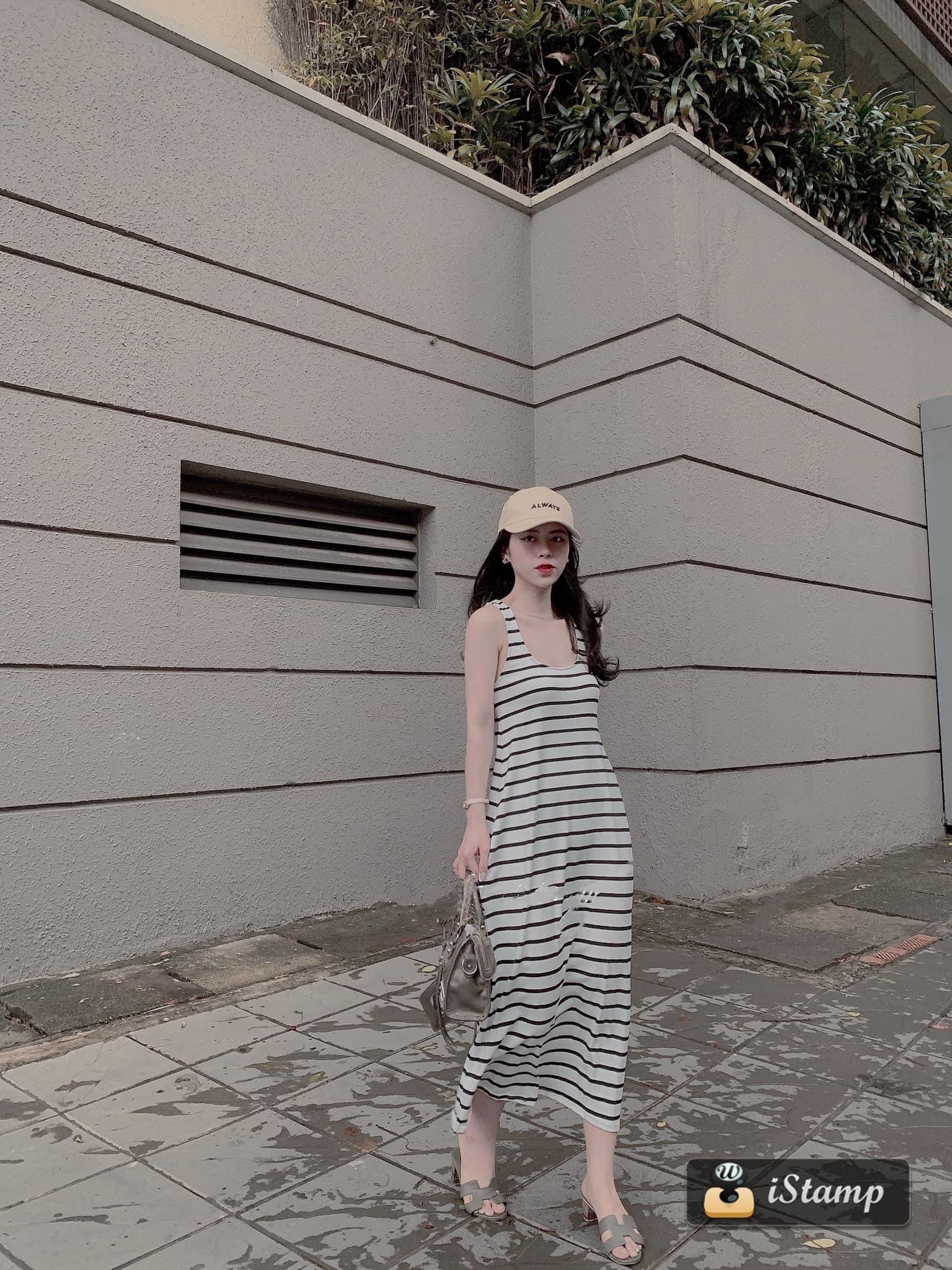 Đầm suông nữ thiết kế ba lỗ cổ tròn dáng xoè nhẹ vintage trẻ trung, Váy maxi nữ sát nách dáng dài đi biển