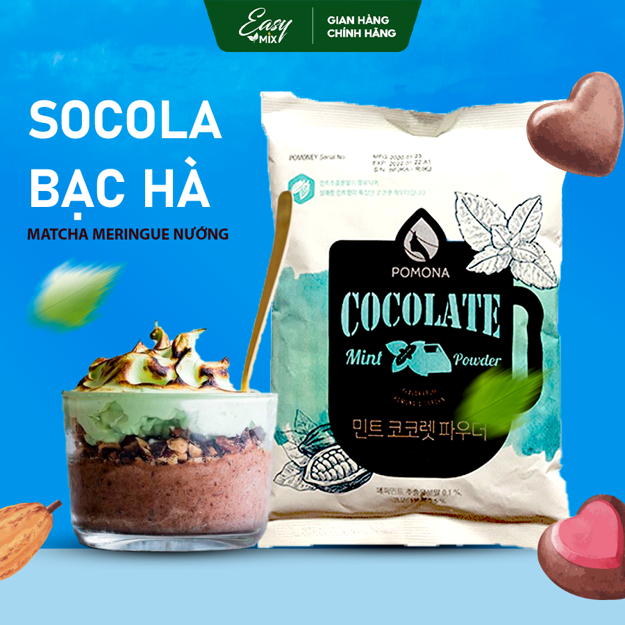 Bột Socola Bạc Hà Pomona Mint Chocolate Powder Nguyên Liệu Pha Chế Cà Phê, Latte, Mocha, Đá Xay, Sữa Lắc Hàn Quốc Gói 800g