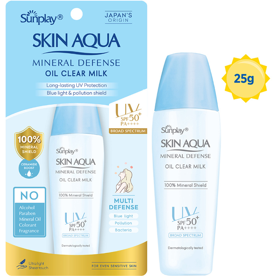 Sữa chống nắng vật lý bảo vệ da sạch dầu Sunplay Skin Aqua Mineral Defemse Oil Clear Milk SPF 50+, PA++++