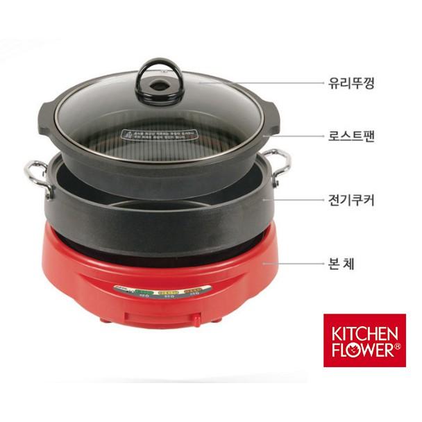 Nồi lẩu và nướng điện KITCHEN FLOWER, KEP 105 - Hàng chính hãng