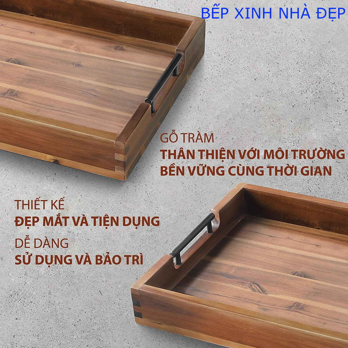 KHAY GỖ TRÀM, HÌNH CHỮ NHẬT 42 x 32 x 6 CM CÓ 2 TAY CẦM BẰNG SẮT : DÙNG ĐỰNG THỰC PHẨM , GIA VỊ, KHAY TRÀ