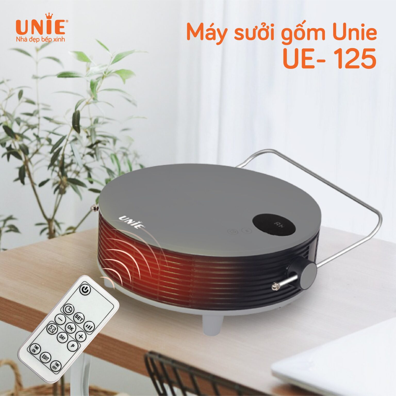 Máy sưởi gốm mini để bàn làm ấm không gian UNIE UE-125 công suất 2000W - Hàng chính hãng