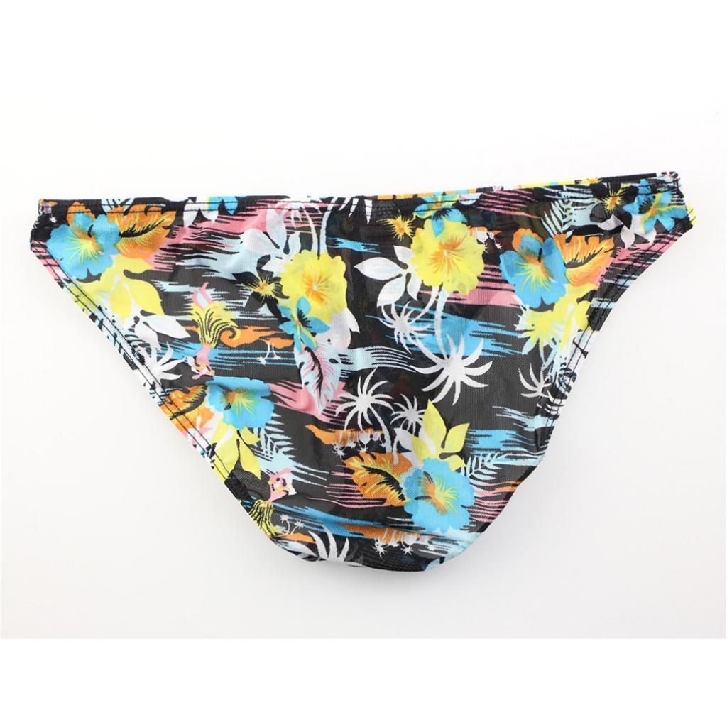 Men Printed Sheer Mesh Net Boxer Briefs Flower Underpants Bulge Pouch