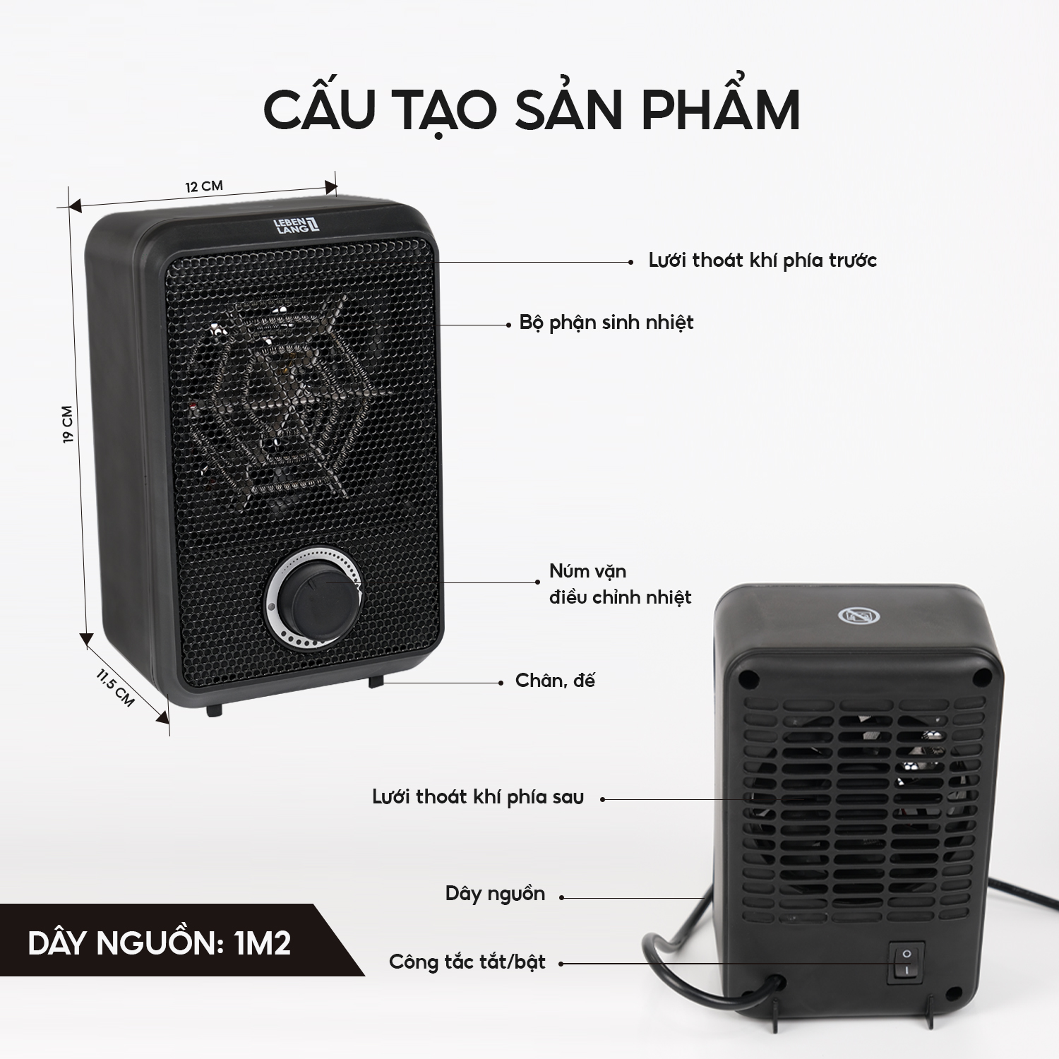 Máy sưởi mini để bàn Lebenlang LBL0276, công suất 600W, làm ấm góc rộng, nóng nhanh, thiết kế nhỏ gọn tiện lợi, bảo hành 2 năm - hàng chính hãng