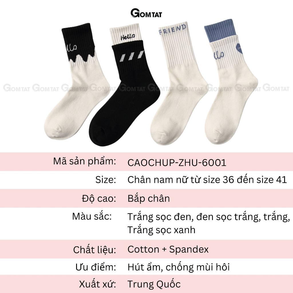 Tất nam nữ cổ cao cao cấp mẫu Hello, vớ cao cổ unisex chất liệu cotton mềm mại thoáng mát êm chân - CAO2CO-ZHU-6001-1DOI