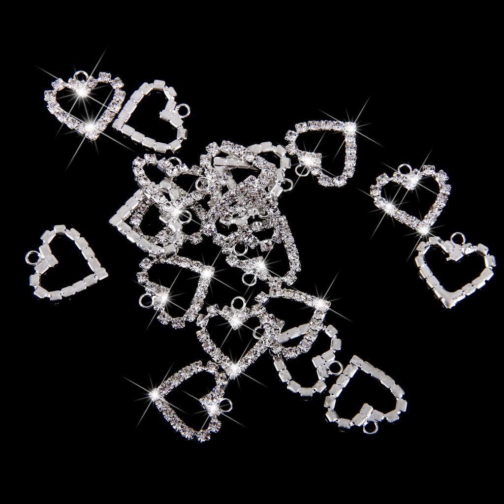 20pcs Silver Crystal Heart Charm Pendant Jewelry Bracelet Necklace Findings