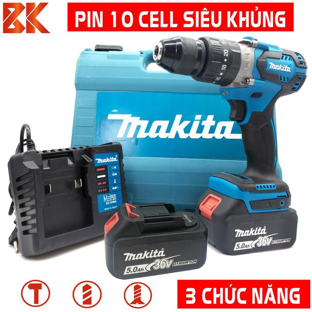 Máy Khoan Pin Makita 36v Không Than Có Búa, Pin 10 CELL AutoLock 13 Ly - Bắt Vít, Siết Bulong