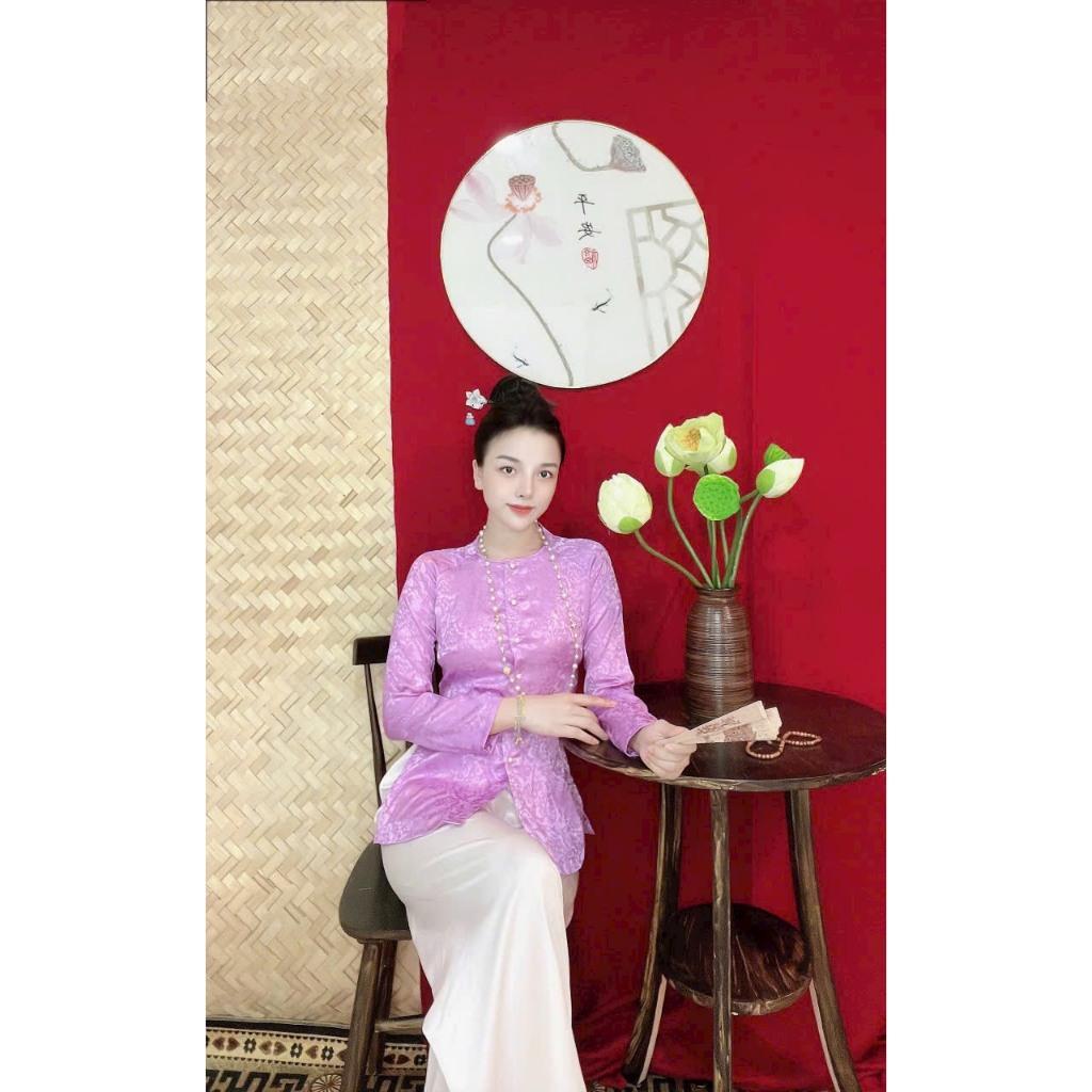 SÉT BỘ BÀ BA CỔ TRÒN TAY DÀI, ÁO LẺ BÀ BA CÀI NÚT TAY DÀI CHẤT VẢI GẤ