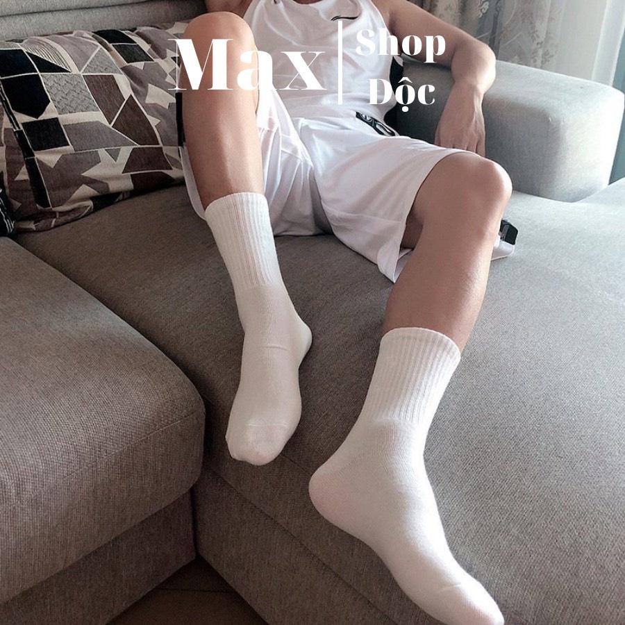 Tất Cổ Cao Vớ Trơn Nam Nữ Màu Đen Trắng Phong Cách Basic, Tất Công Sở Đi Giày Tây Cotton Cao Cấp Maxshopdoc