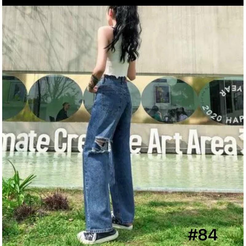Quần jean baggy nữ rách ống suông rộng Bigsize 40kg đến 80kg MS84