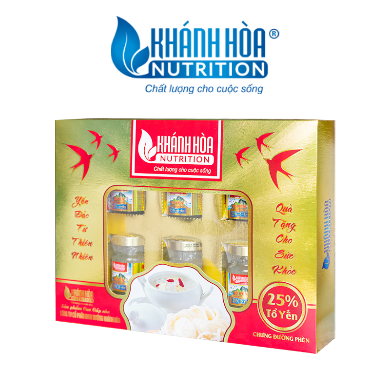 Hộp Quà Tặng 6 Lọ Tổ Yến Chưng Đường Phèn Cao Cấp 25% Tổ Yến Khánh Hòa Nutrition (Hộp 6 Lọ x 70ml)