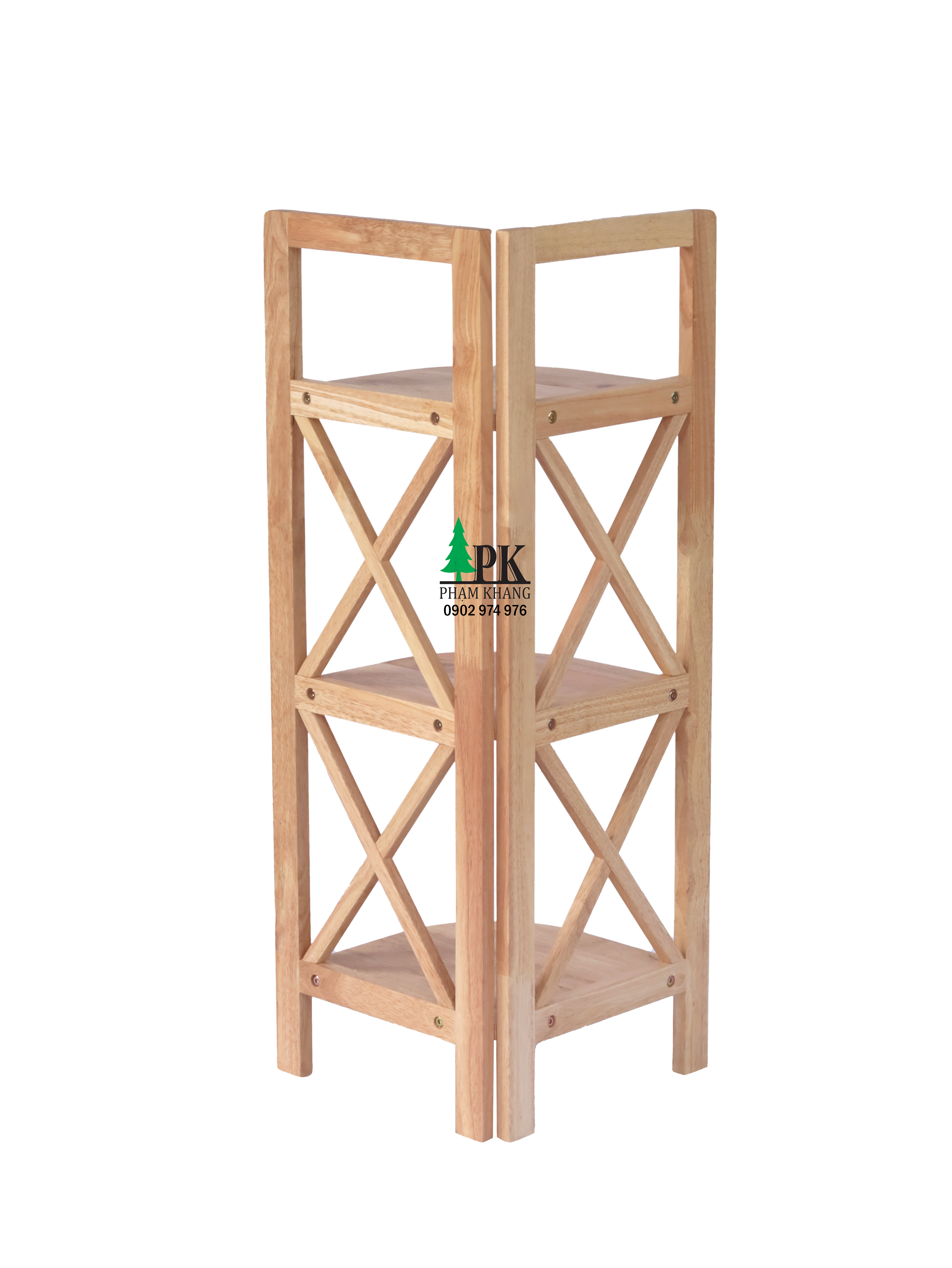 Kệ góc gỗ Phạm Khang 3 tầng rộng 32cm màu tự nhiên