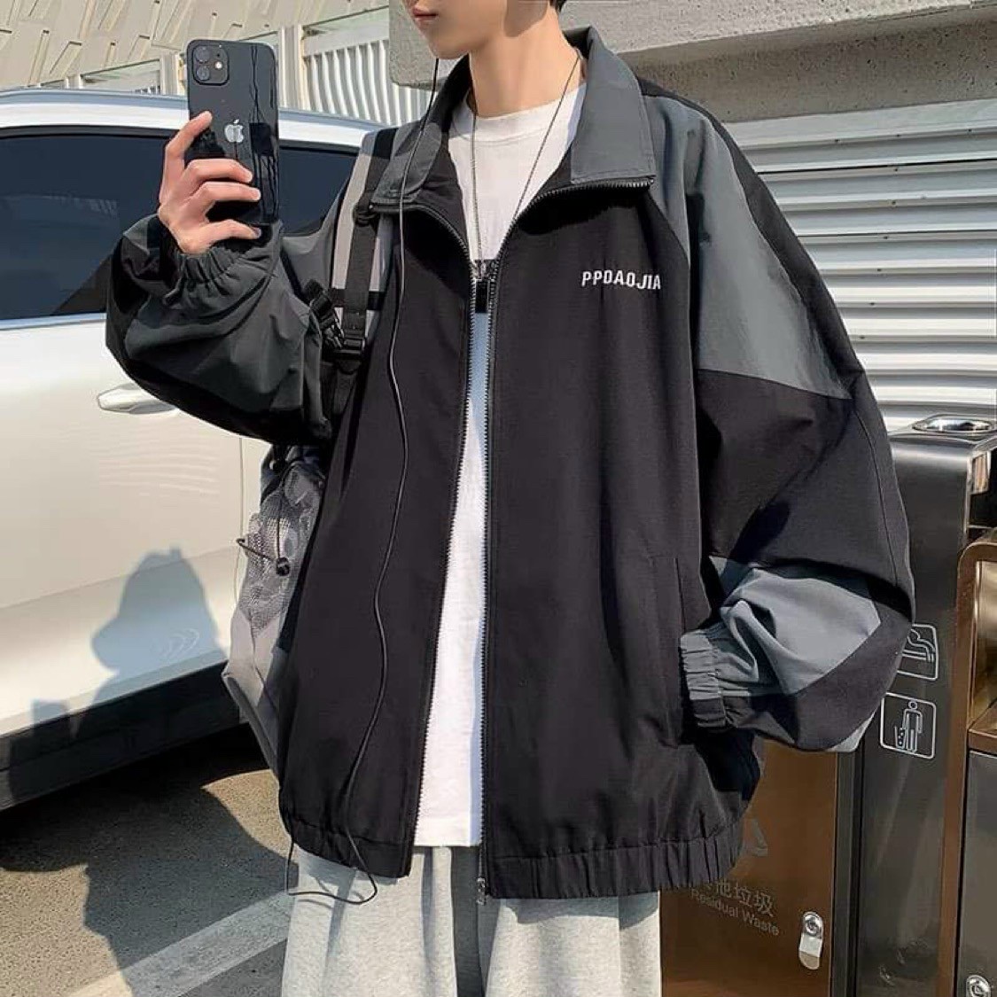 Áo Khoác Dù PPDAOJIA LOGO THÊU Nam Nữ Ulzzang Unisex Form Rộng Bomber TRƠN Jacket 2 lớp dày dặn