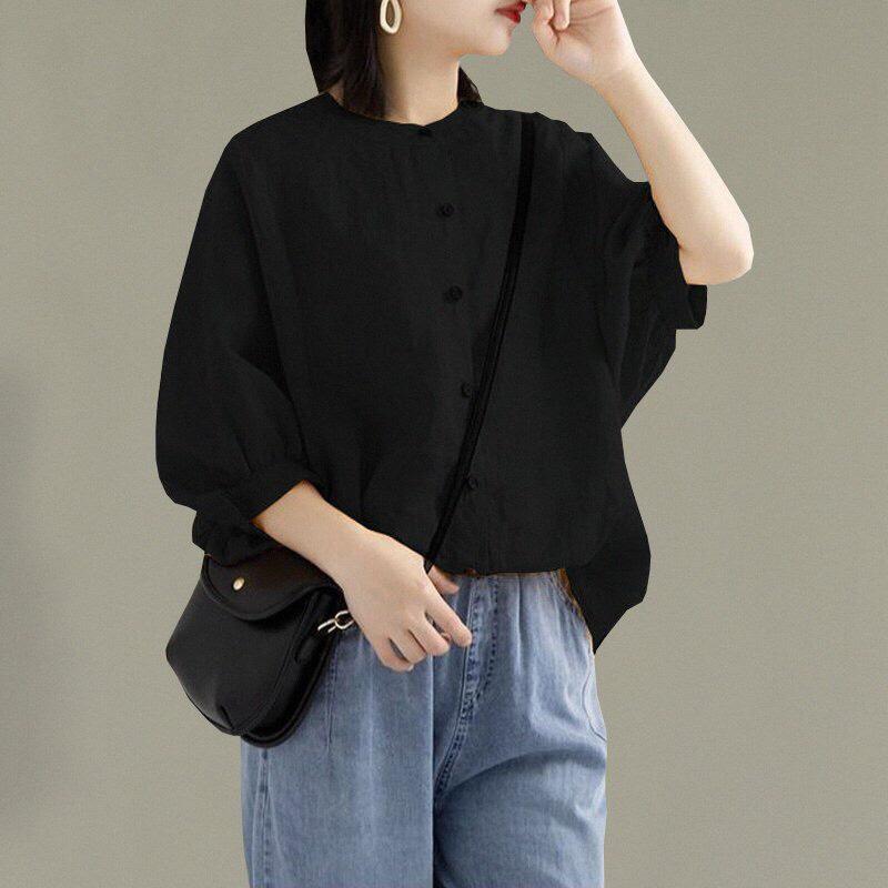 Mẫu Áo Đũi Trơn Nhiều Màu, Mẫu Áo Sơ Mi Nữ Cổ Tròn Vintage Chất Mềm, Phù Hợp Mọi Độ Tuổi