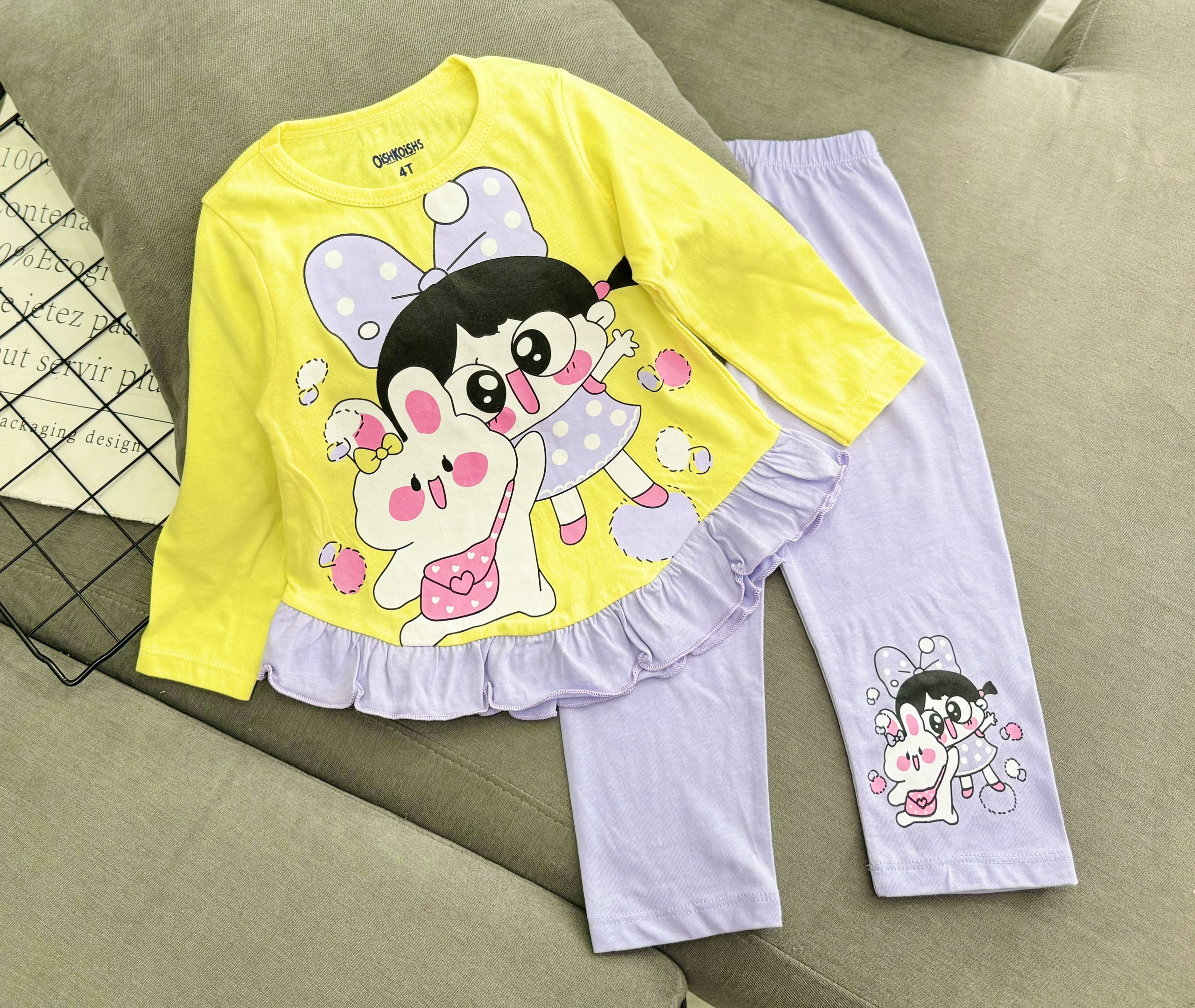 Đồ bộ bé gái, Bộ ngủ dài tay cho bé gái từ 12-35kg chất cotton hàng xuất mềm mịn mát