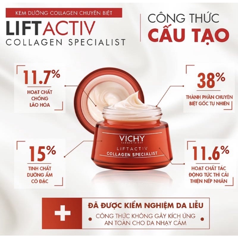 Kem dưỡng Vichy collagen trắng da mờ thâm nám ban đêm Liftactiv Collagen Specialist Night 50ml