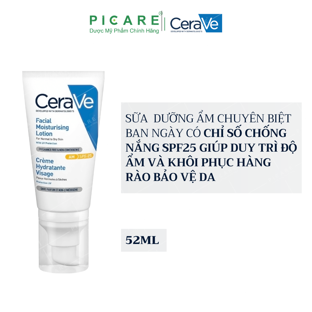 Sữa Dưỡng Ẩm Chuyên Biệt Chống Nắng Ban Ngày CeraVe Facial Moisturising Lotion AM 52ml