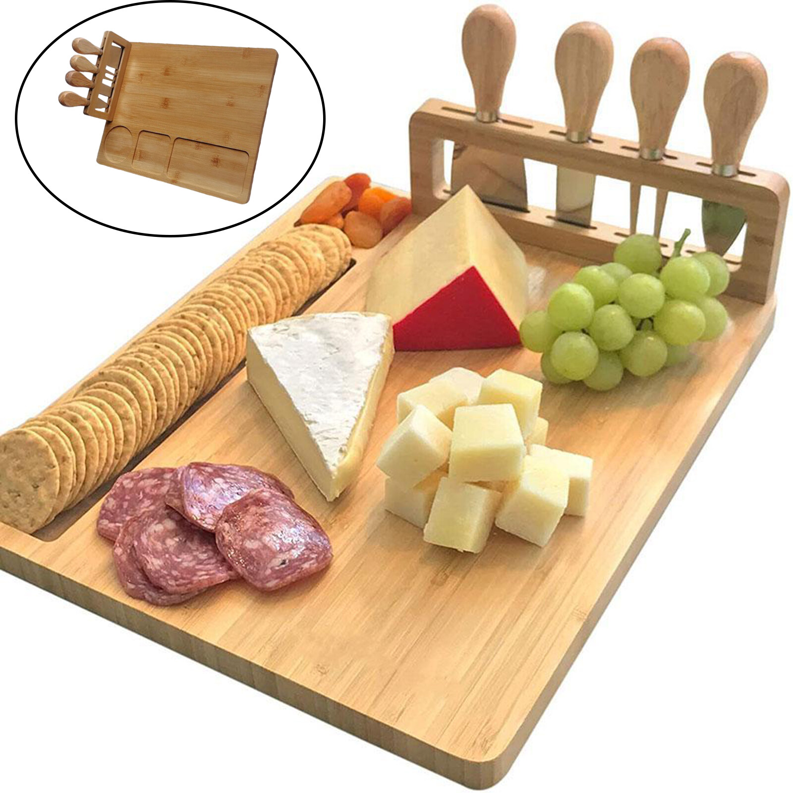 Thớt Phô Mai Bằng Gỗ Với Bộ Dao Inox Nhà Bếp Gia Đình Rectangle Charcuterie Cheese
