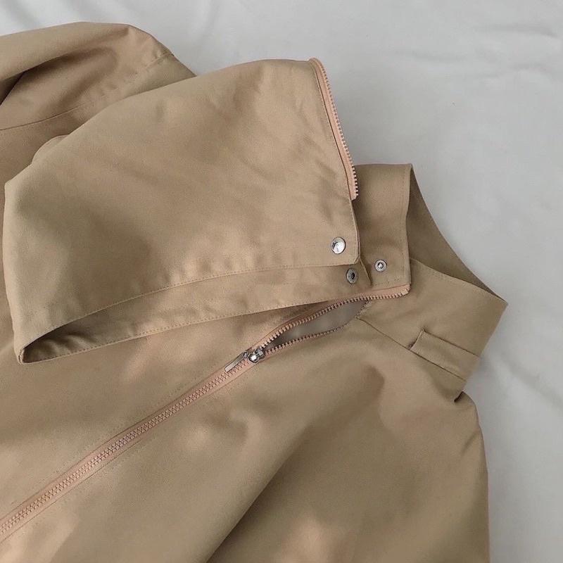 Áo Khoác Kaki TRƠN nón 2 lớp màu TAN Form Rộng Nam Nữ Unisex Áo khoác zip jaystoree