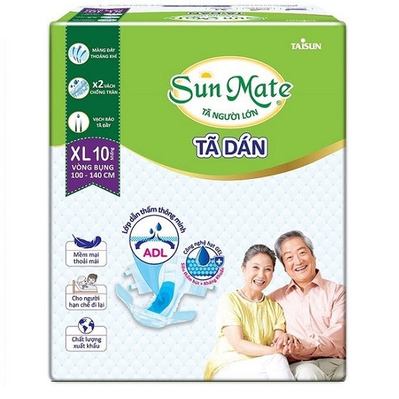 Tã dán SunMate XL10 mẫu mới +tặng 1 miếng-vòng bụng 100-140cm - SUNDXL10