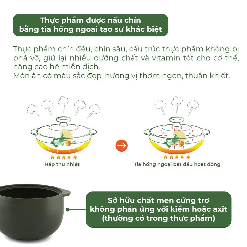 Nồi Sứ Dưỡng Sinh Minh Long Vesta -  3.0 L - dùng cho Bếp Ga, Hồng Ngoại có nắp đậy, thực phẩm chín nhanh và đều