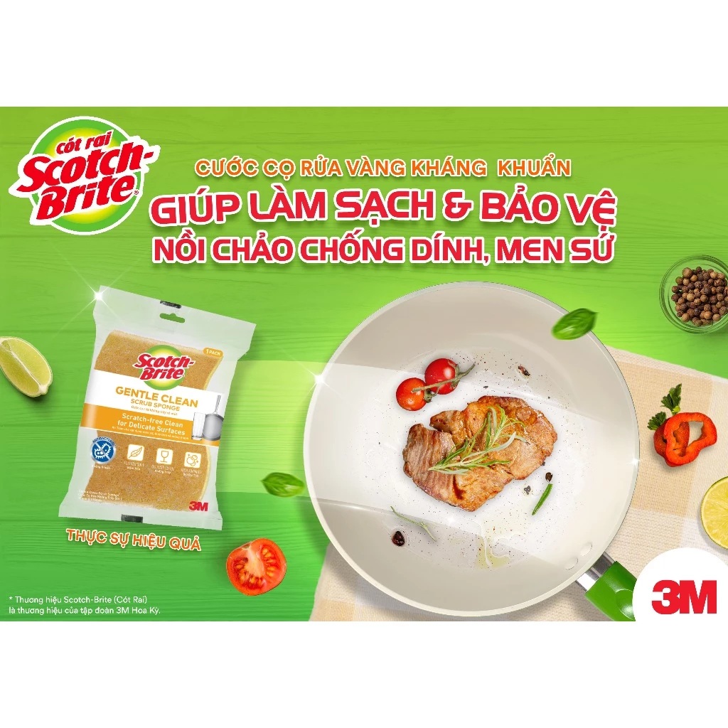 Gói 2 Miếng cước rửa chén có mút không trầy xước 115x70mm Scotch-Brite 3M SB-CRV - Lấy sạch vết bẩn, an toàn nồi chảo, rửa sạch nhanh chóng