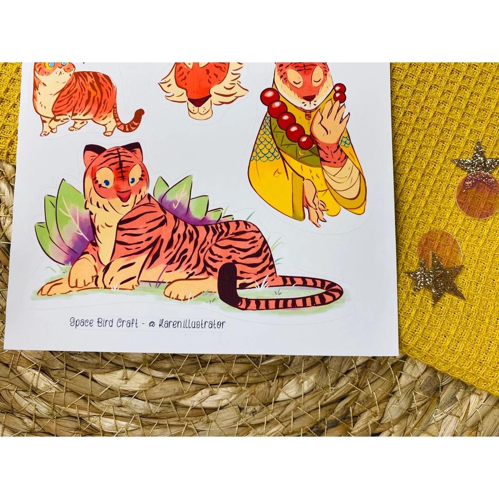 sticker sheet tiger - chuyên dán, trang trí sổ nhật kí, sổ tay | Bullet journal sticker - unim002