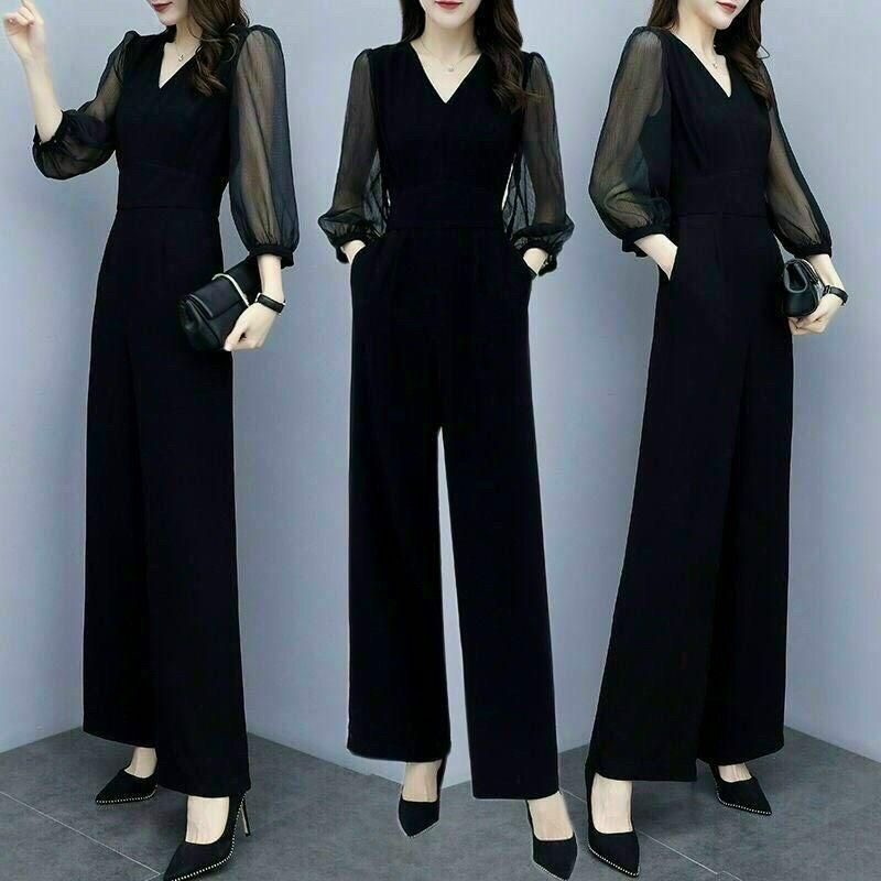 Jumpsuit Đen Phối Tay Dài Sang Trọng, Nổi Bật, Tinh Tế
