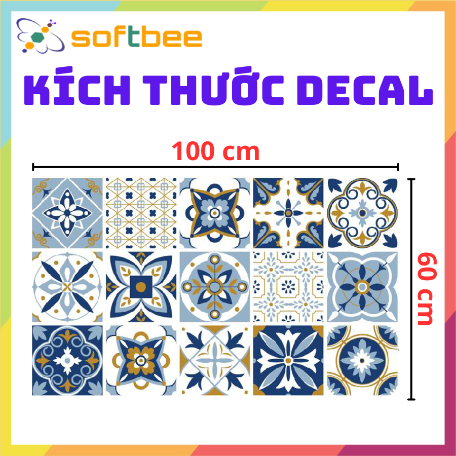 Miếng dán bếp dán bàn dán trang trí in hình gạch bông, kích thước 0.6m x 1.0m / miếng