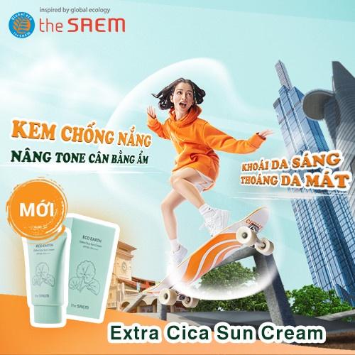 Kem Chống Nắng Chiết Xuất Rau Má, Nâng Tone, Cân Bằng Ẩm the SAEM Eco Earth Extra Cica Sun Cream 50g