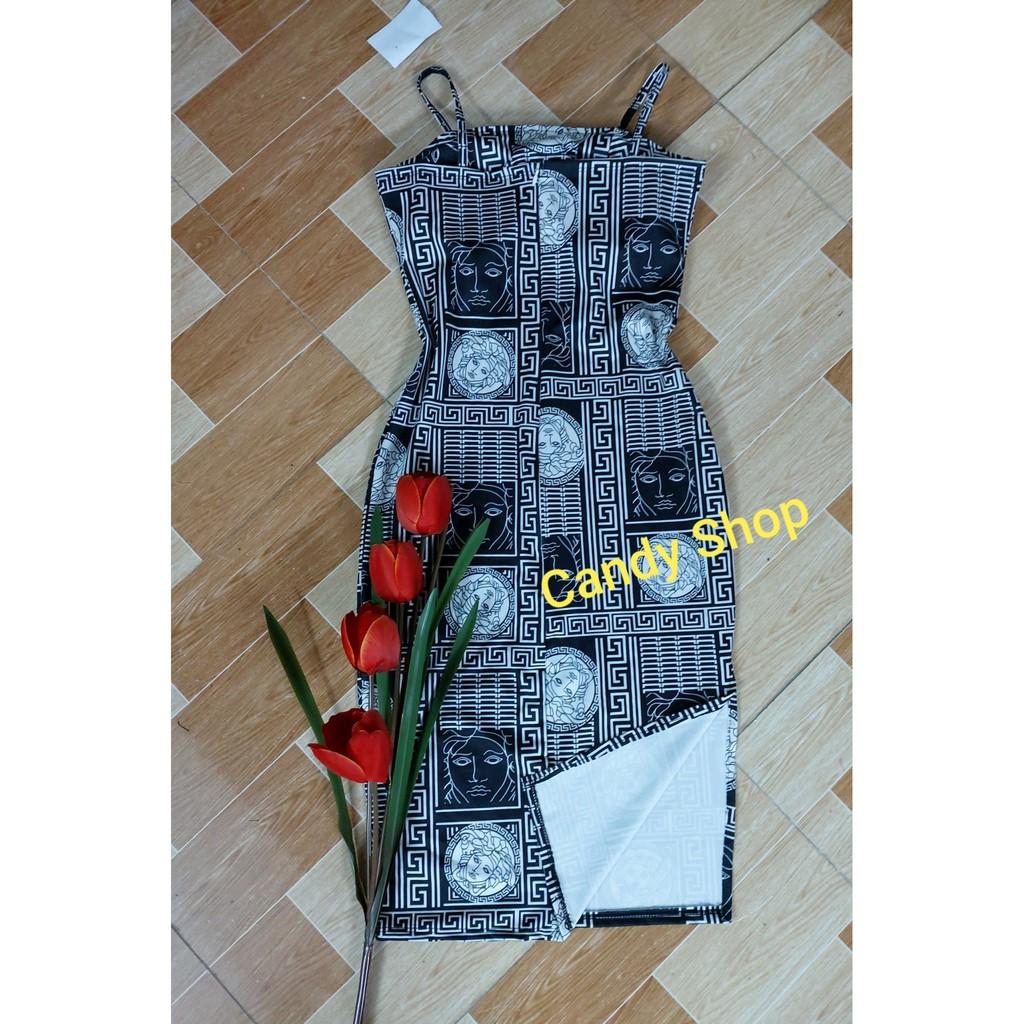 Đầm body 2s xẻ tà họa tiết in chuyển nhiệt kèm Mút