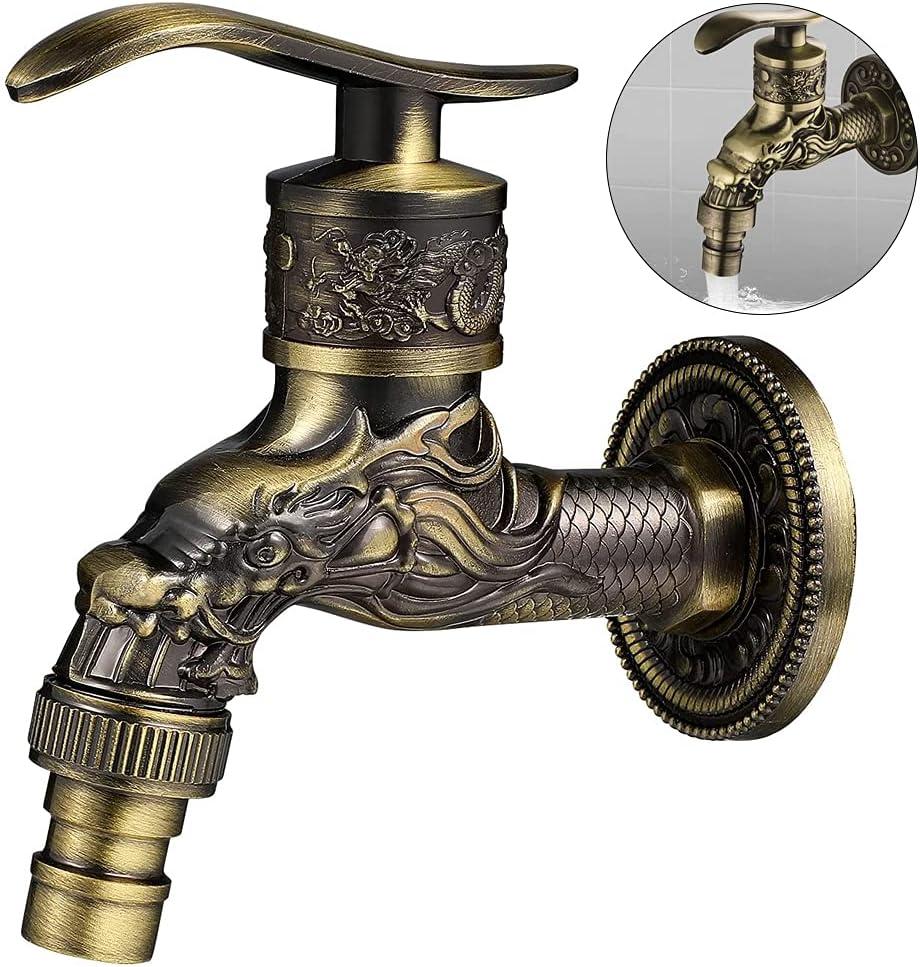 Vòi treo tường bằng đồng thau cổ điển, Vòi vườn ngoài trời G1/2", Vòi đồng thau cổ điển, Vòi treo tường cổ điển, Vòi chạm khắc rồng bằng đồng cổ điển cho nhà bếp, vườn tắm