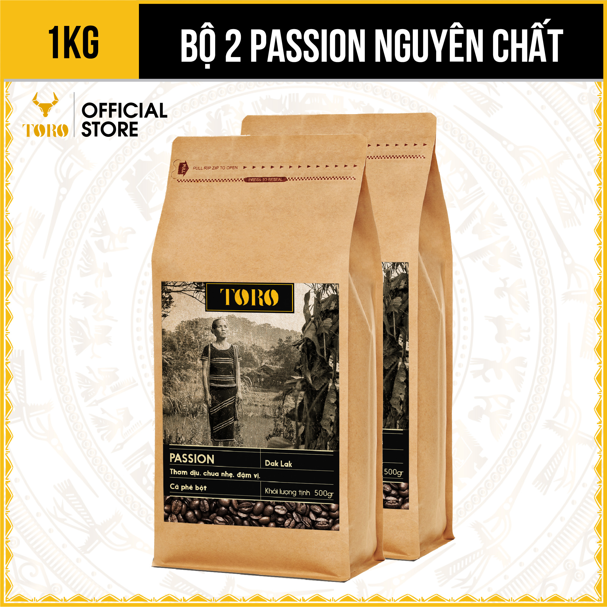 Bộ 2 Cà Phê Bột Toro Passion Nguyên Chất 100% | 500GR/Gói | TORO FARM