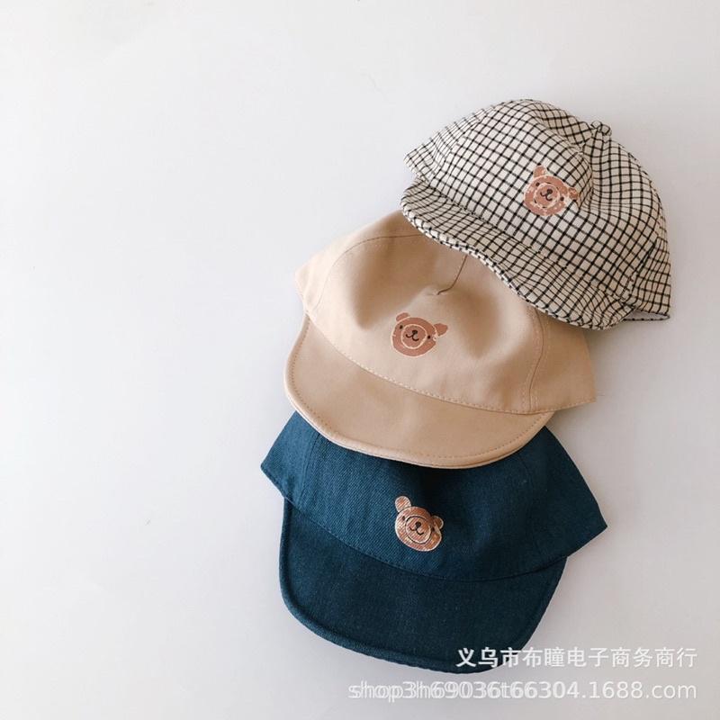 Mũ cho bé, Mũ lưỡi chai logo gấu style xước cho bé từ 8 tháng đến 3 tuổi