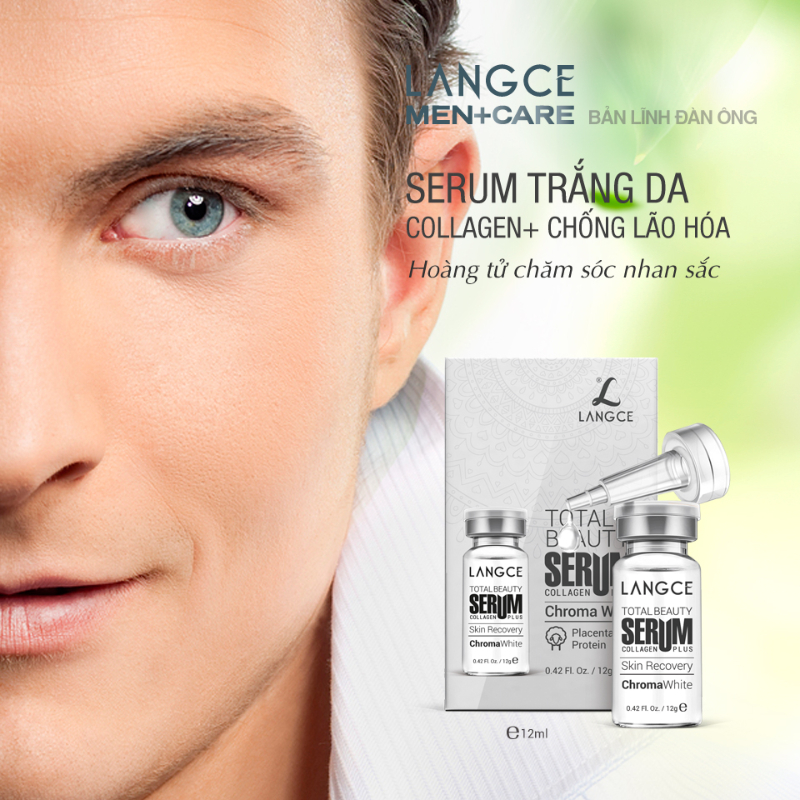 Serum Collagen+ Dưỡng Trắng Da Ngừa Lão Hoá Nhau Thai Cừu 12ml - Hộp Bạc cho Nam TẶNG Gel Vệ Sinh Vùng Kín Nam 100ml LANGCE Total Beauty