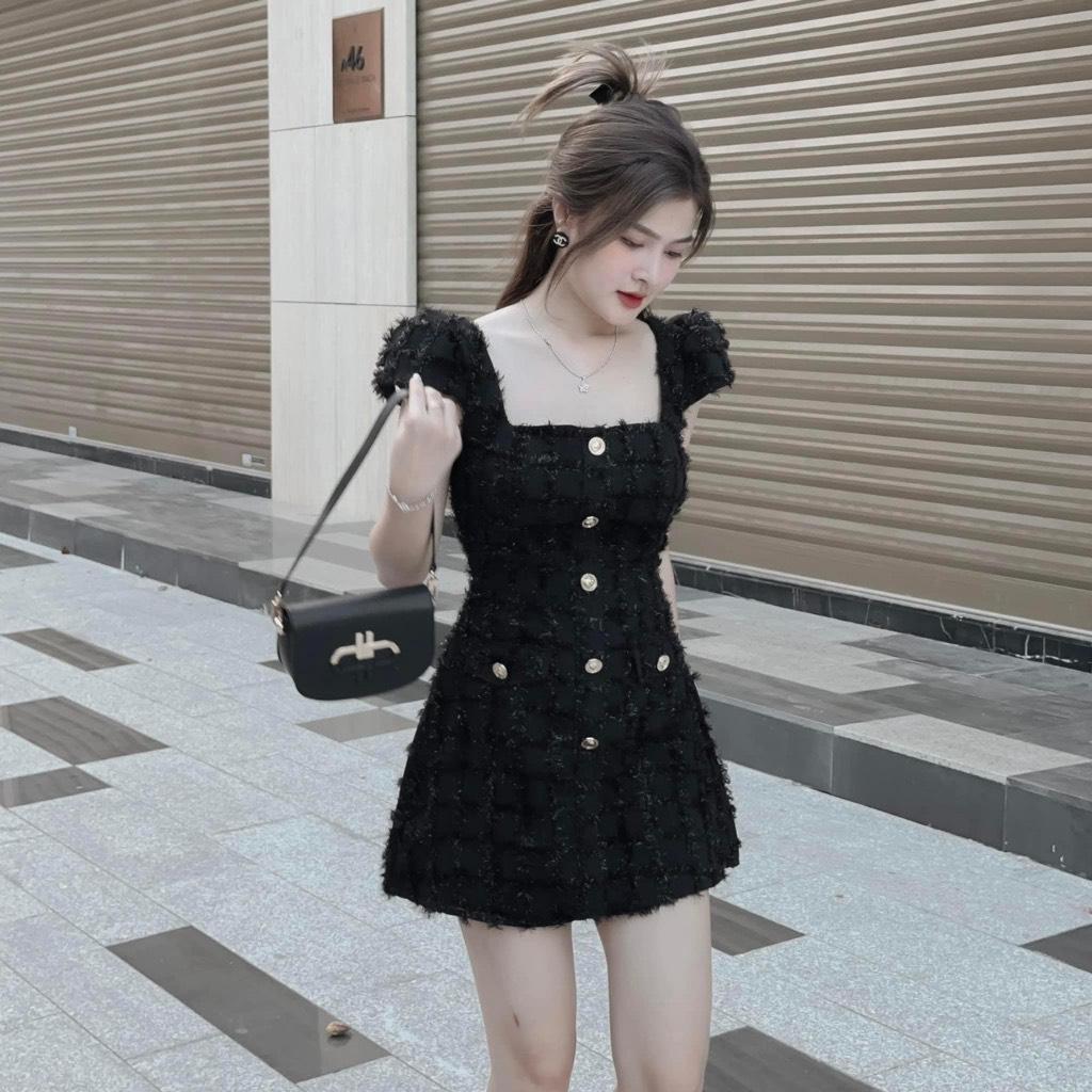 Đầm xoè cổ vuông ren 3d