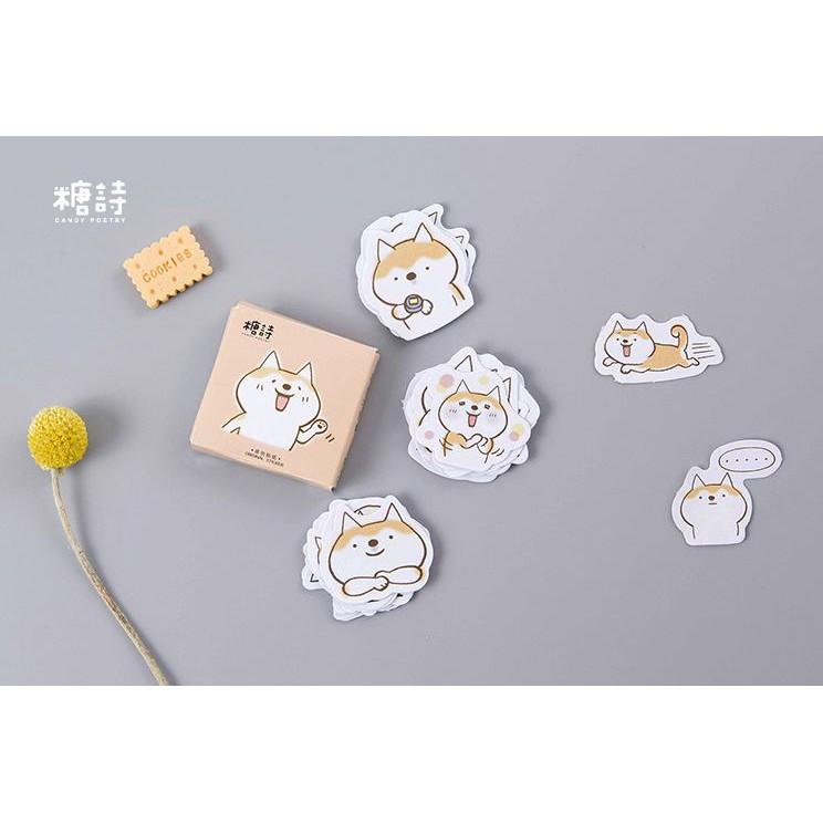 Bộ 45 Sticker Hàn Quốc hình Shiba Inu dễ thương dán trang trí E14