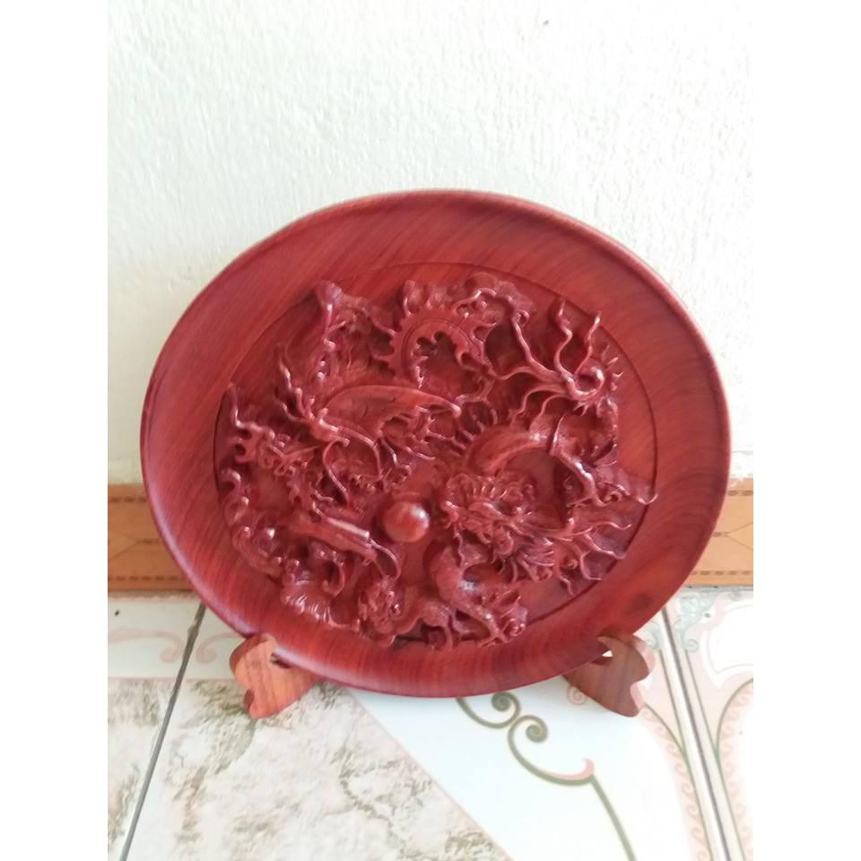 Tranh đĩa tứ linh gỗ hương kt 28cmx28cmx32cm