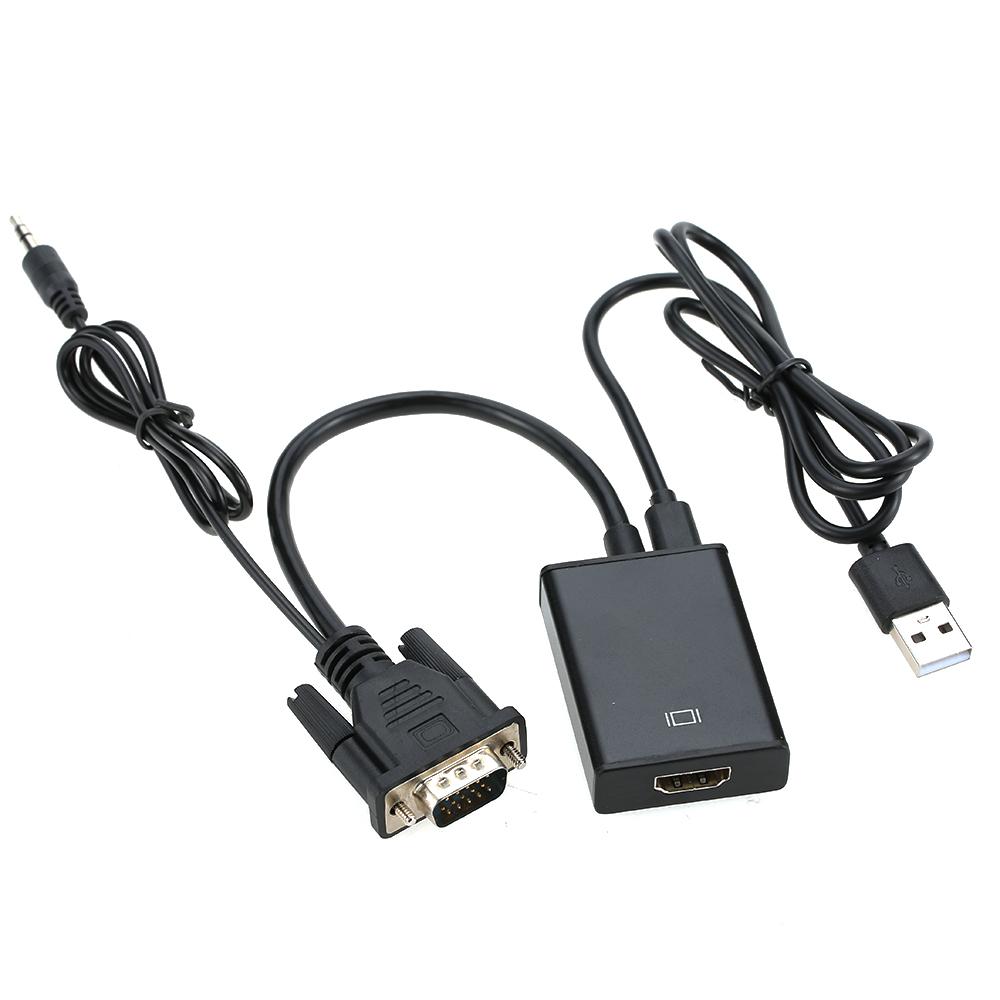 Bộ chuyển đổi VGA 1080P Male sang HD Female với cáp âm thanh 3.5mm USB Nguồn cấp cho máy tính xách tay PC Máy chiếu HDTV