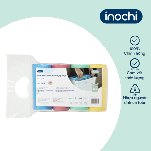 Lô túi rác màu tiện dụng Inochi - Soji 4 x 25L có quai cầm