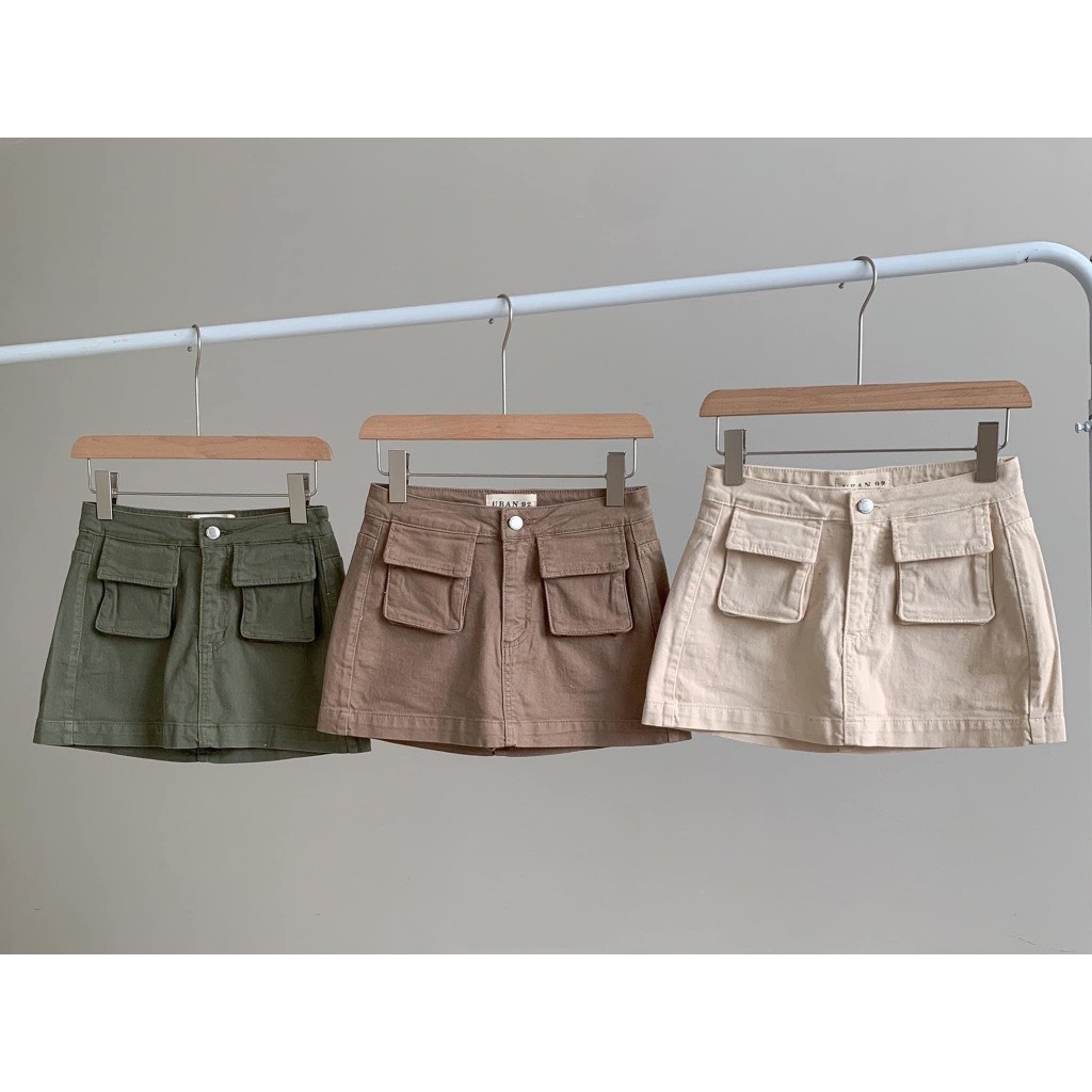 Chân Váy KaKi Chữ A Túi Hộp Phong Cách Hàn Quốc Có Quần Trong Lên From Xinh