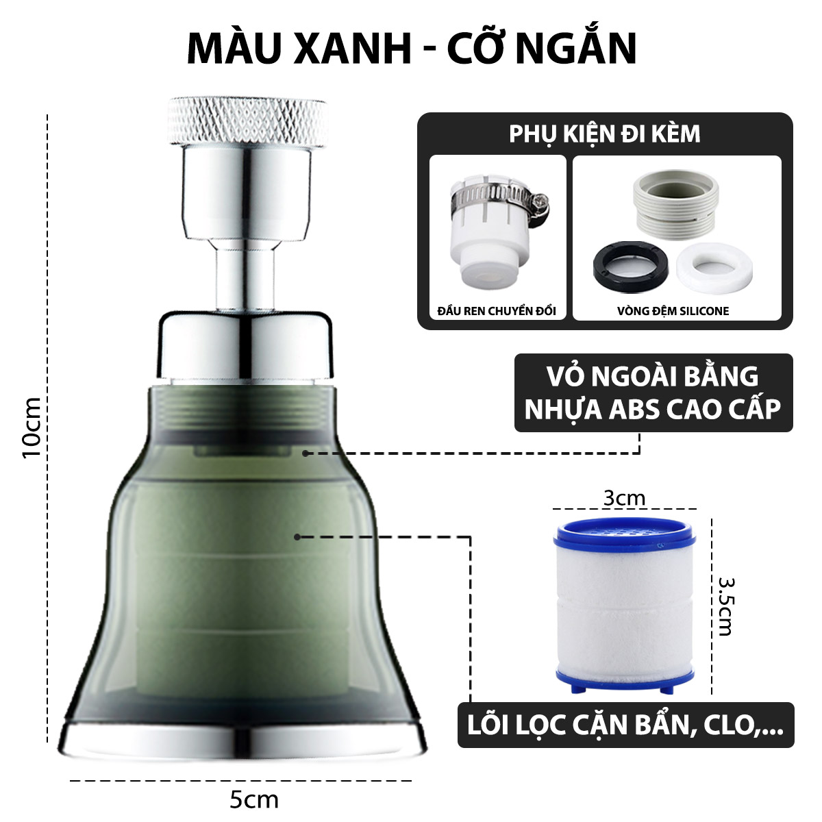 Đầu vòi rửa bát tăng áp lọc nước Mifan -  Lõi PP loại bỏ cặn bẩn, clo, màu và mùi, cổ xoay 360 bồn rửa chén