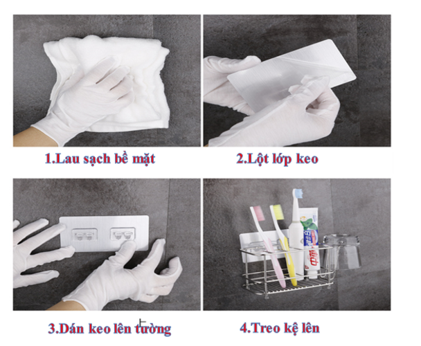 Kệ Inox để bàn chải đánh răng - Kèm miếng dán treo tường tiện lợi