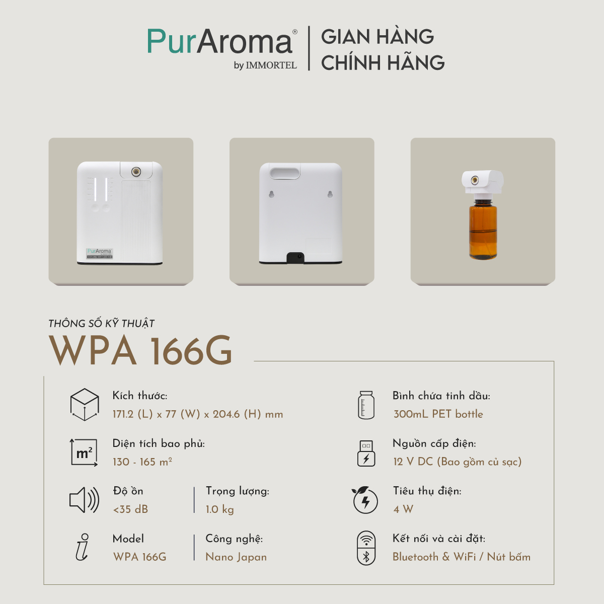 Máy Khuếch Tán Công Nghiệp PurAroma WPA 166G - Công Nghệ Nano Khuếch Tán Siêu Âm