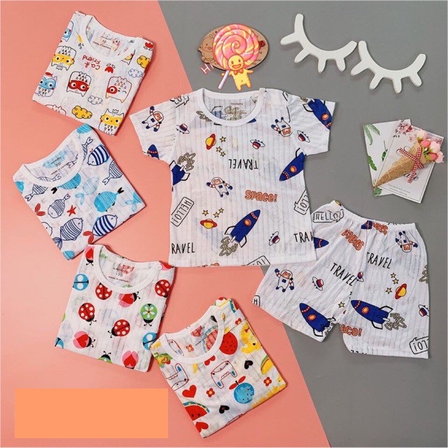 set 5 bộ cộc tay khuy vai chất cotton giấy cho bé