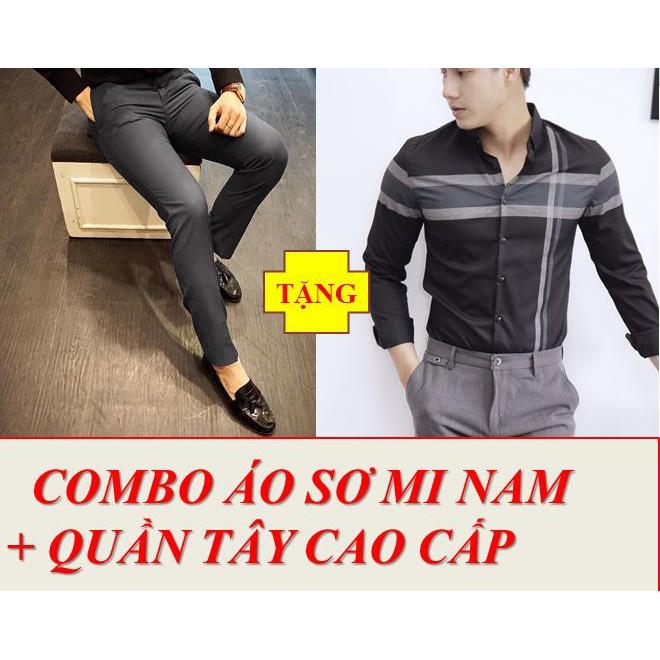 COMBO ÁO SƠ MI ĐEN AKHOI+ QUẦN TÂY XÁM NAM THỜI TRANG CAO CẤP