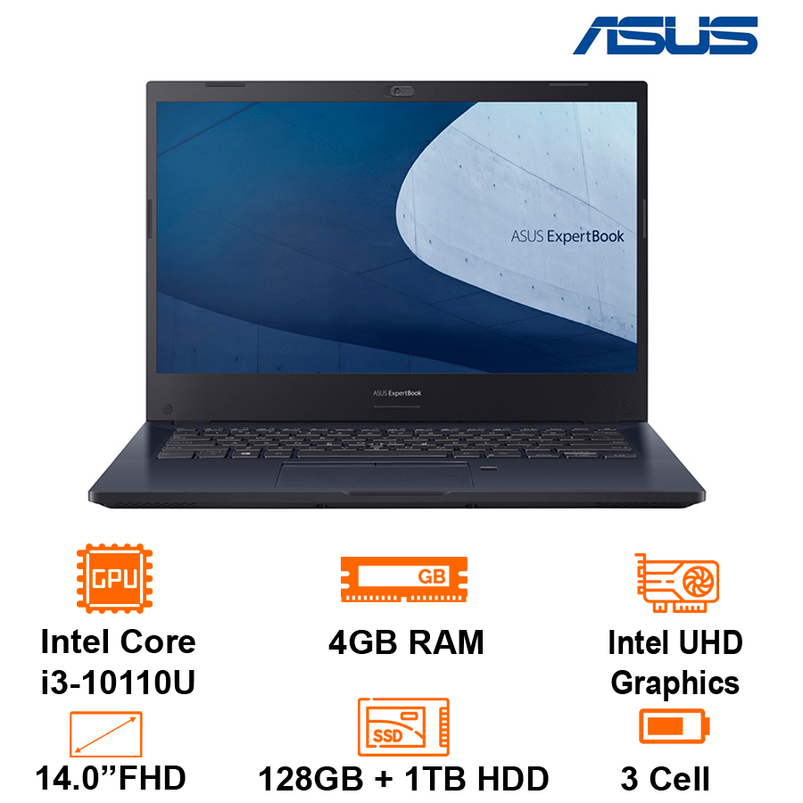 Máy Tính Xách Tay Laptop Asus ExpertBook P2 - Đen - 14 FHD; i3-10110U; 4GB+ 1slot; 128GB SSD + 1TB; Polyc; WF6+BT5.2 + Lan +VGA; MIL-STD; Dos; 1Y (P2451FA-EK3342) - Hàng Chính Hãng