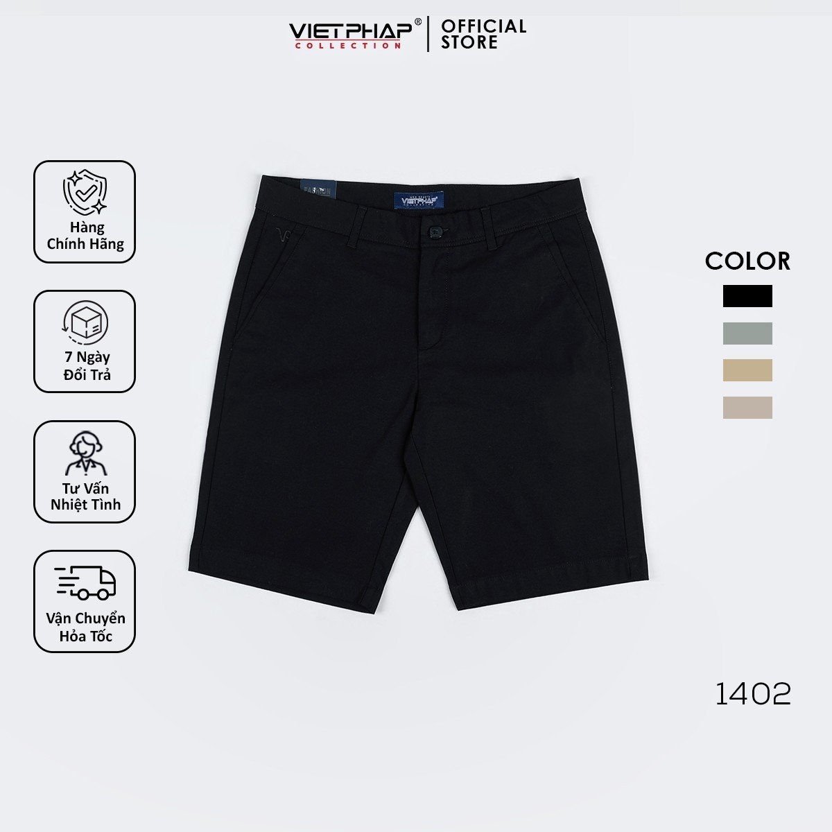 Quần Short Kaki Cao Cấp VIỆT PHÁP/ Form Basic/ Thêu logo sườn, chất liệu dệt cotton mềm mịn hút mồ hôi không phai màu 1402